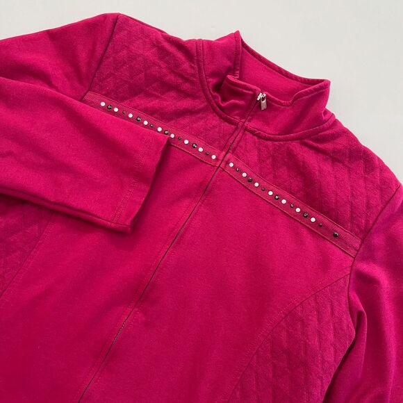 Alfred Dunner Fuchsia Sequin Zip Front Sweatshirt Jacket, Alfred Dunner Pink 367 - Picture 1 of 7